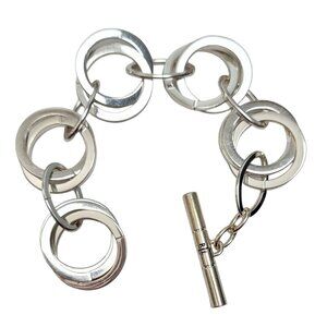 RLL Ralph Lauren Silver Tone Round Chain Link Toggle Clasp Bracelet, Signed